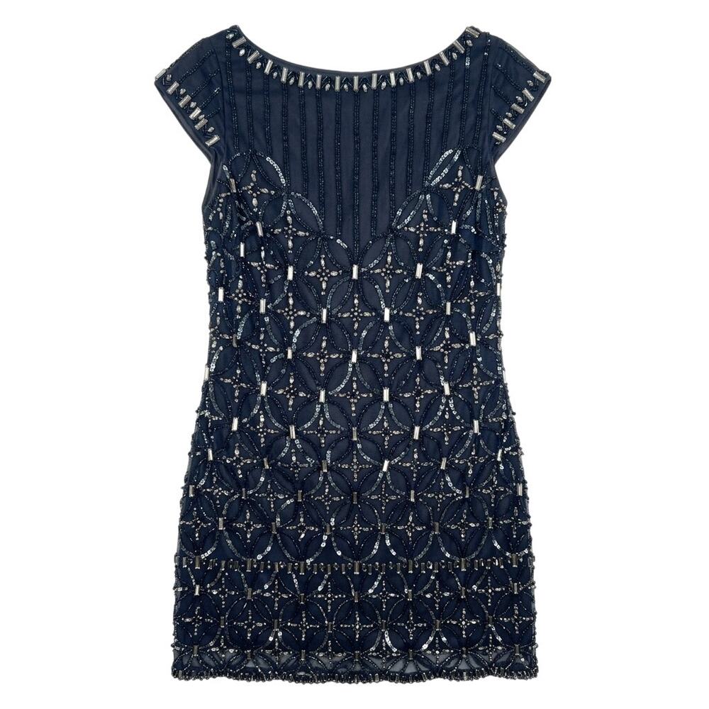 Kay Unger Navy Sequin Mini Dress Size 6 - Picture 9 of 11